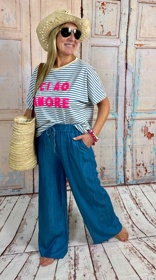 Traumhafte Wide Leg Jeans Lyocell & Oversize Shirt „Ciao Amore“ in Bochum