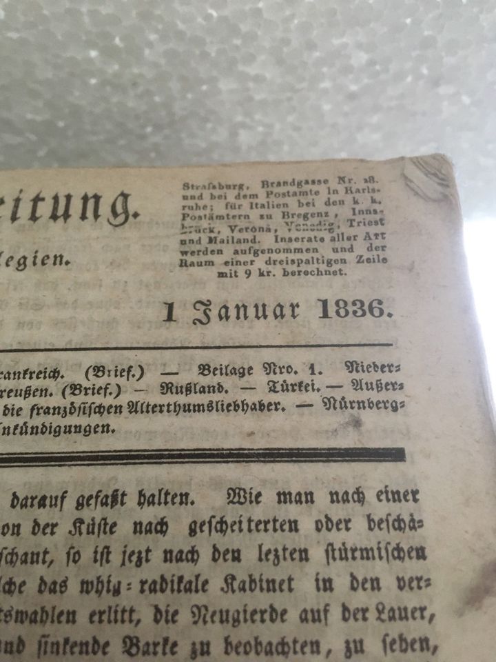 Augsburger Allgemeine Zeitung 1836 in Gießen