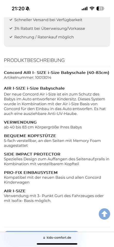 Concord AIR I- SIZE i-Size Babyschale (40-83cm) Maxi cosi Khaki in Ratingen