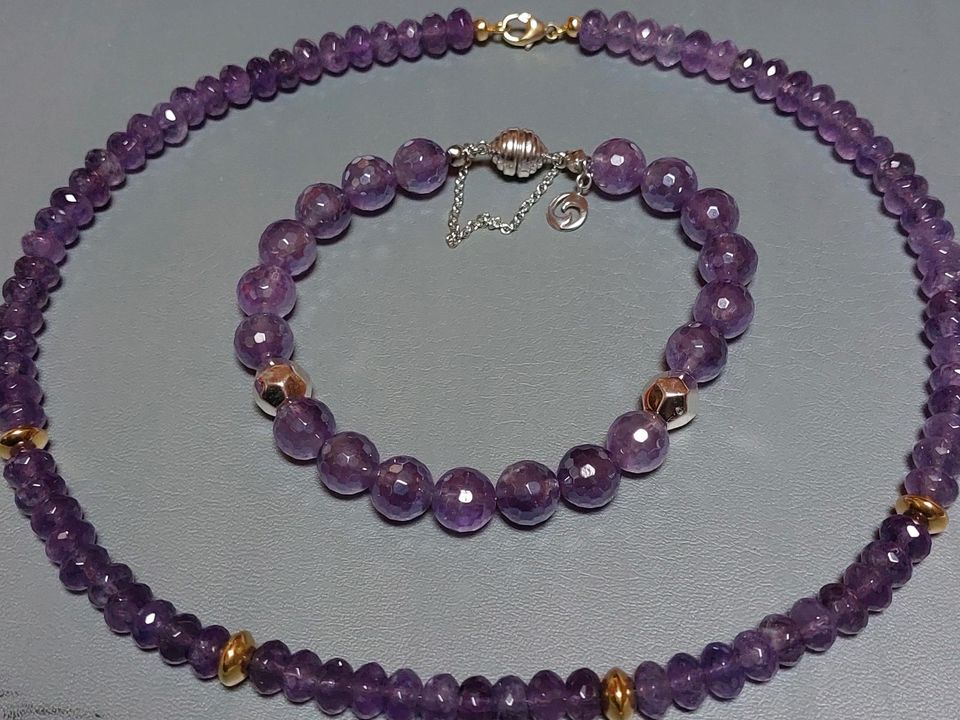 Sogni d'oro Amethyst Halskette 375 Gold 925 Silberzeit Edelsteine in Overath