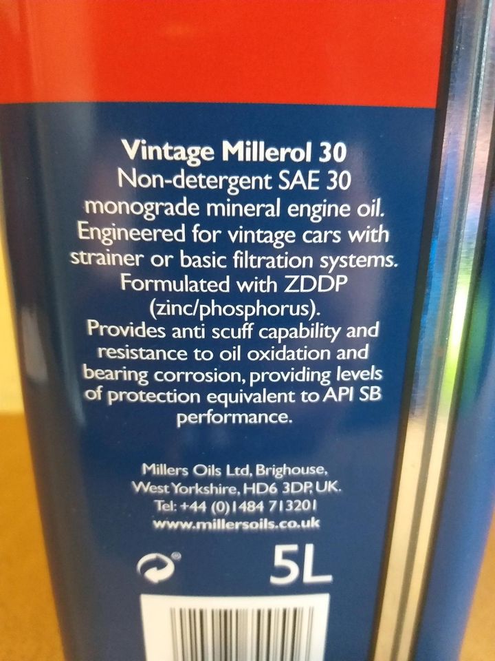 Millers Vintage Millerol 30, Mineralisches Öl SAE 30 5 Liter Dose in Geislingen an der Steige