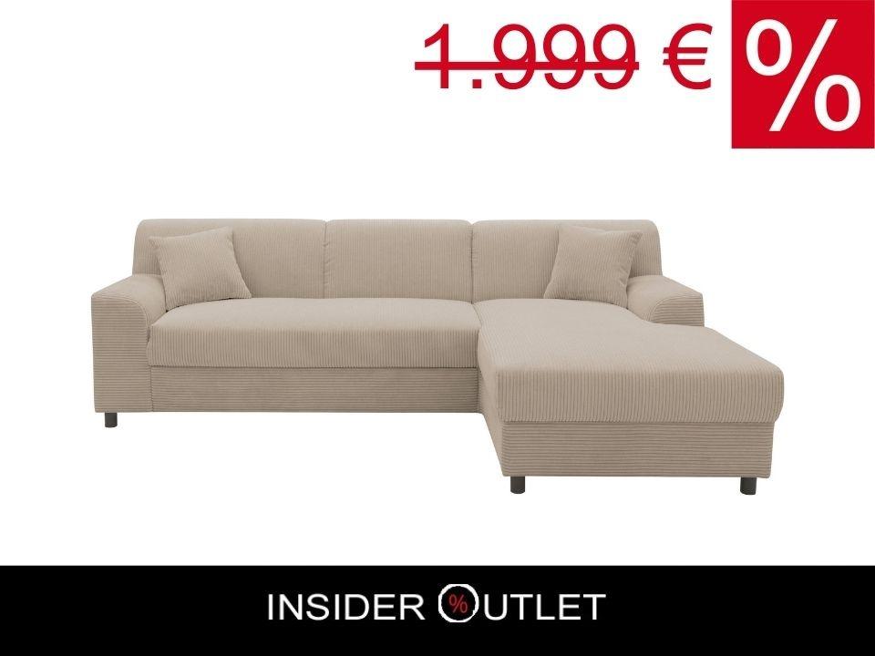 Kleines Ecksofa Cord Dunkel Beige Schlaffunktion Federkern 241cm in Köln