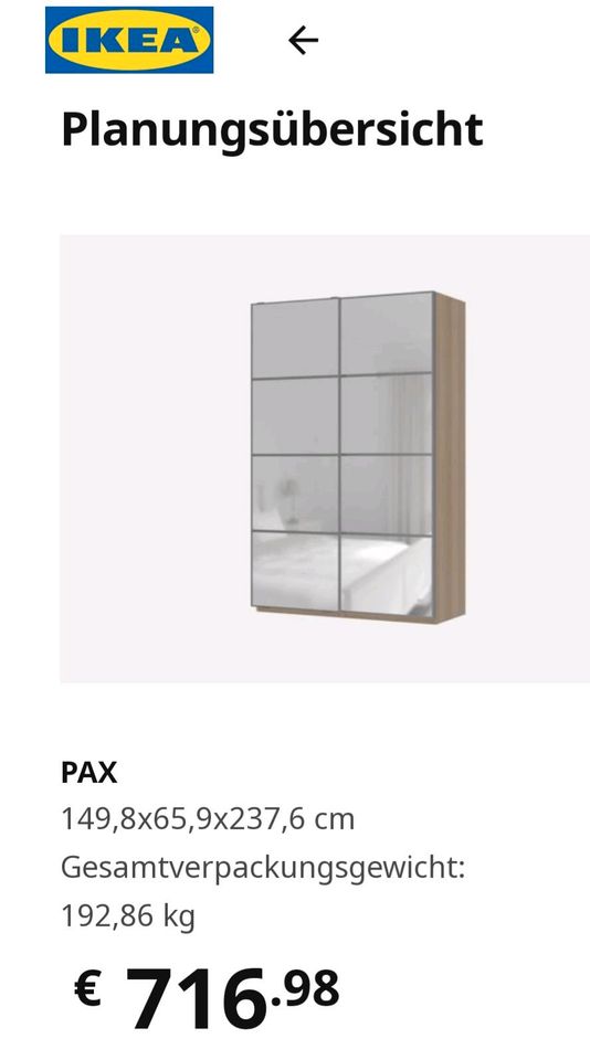 Ikea PAX Schrank mit Spiegelschiebetüren in Karlsruhe