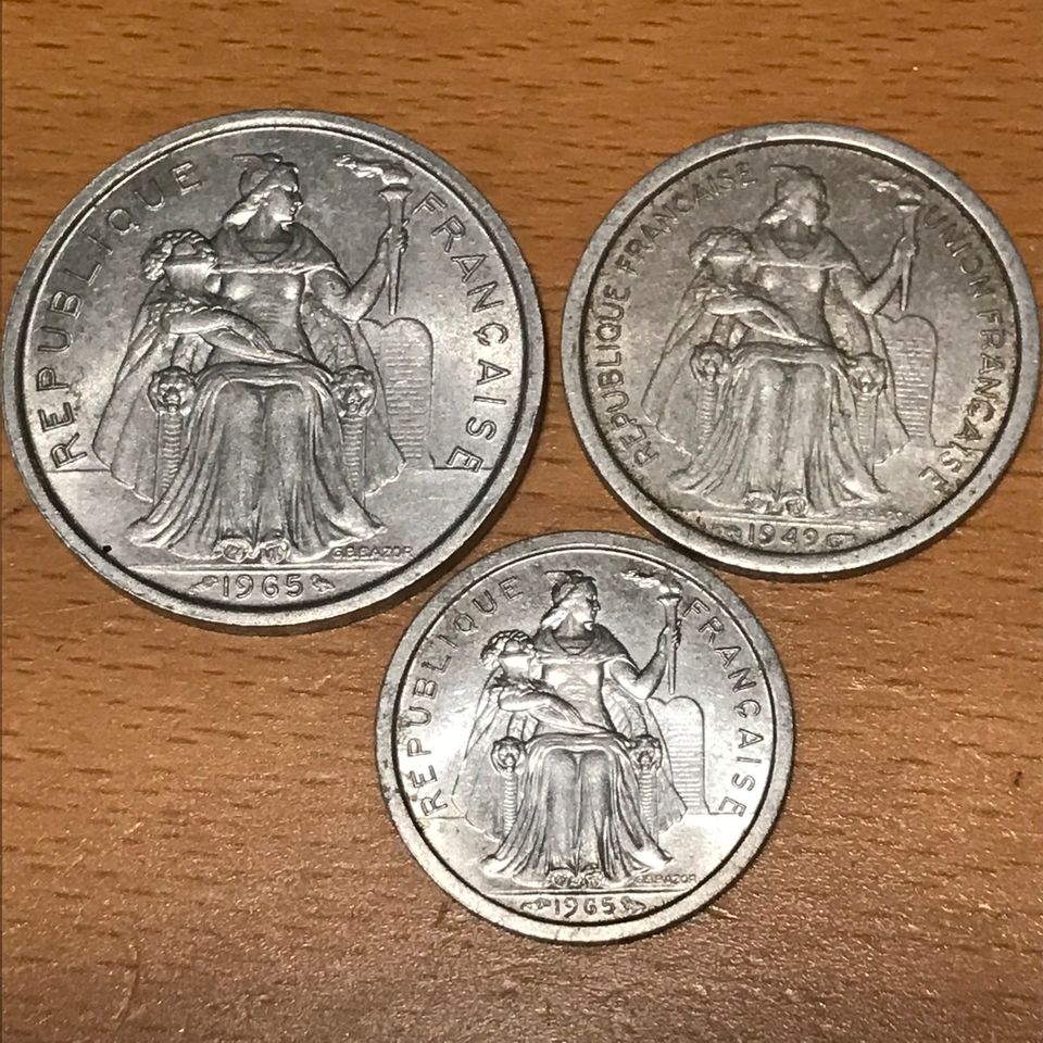 3 Münzen Französisch Polynesien 5,2 u.1 Franc in Gilching