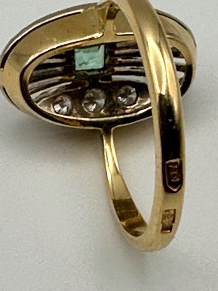 Ring 750 gelb Gold Diamanten und Smaragd UDSSR Gr.56 Selten in Köln