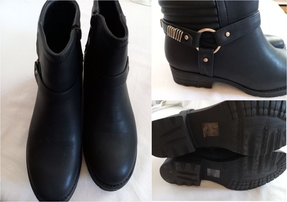 Stiefeletten Biker Boots TOM&EVA Schwarz Gr. 37 in Walldorf