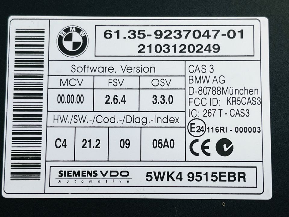 BMW E90 E91 E92 Coupe Steuergerät Innenraum 9237047 CAS 3 in Bad Doberan