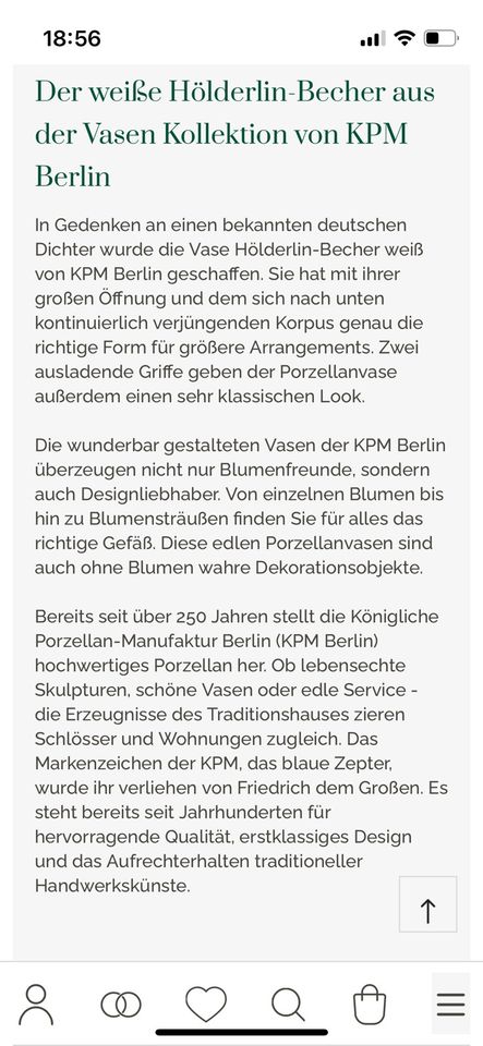 KPM - Berlin Vase Hölderlinbecher Porzellan weiß in Langenhagen