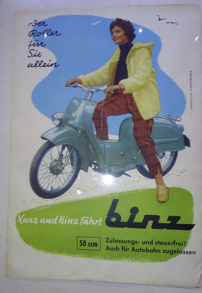 BINZ Plakat 1954 Kunz und Hintz fährt BINZ. Der kleine Roller für in Stutzenklinge