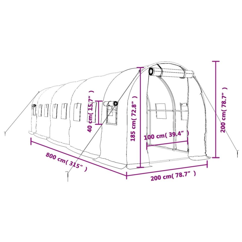 Gewächshaus mit Stahlrahmen Grün 16 m² 8x2x2 m Gartenhaus in Bad Kissingen