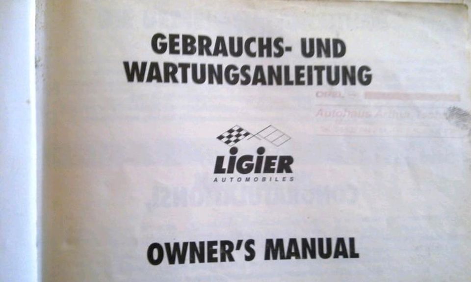 Ligier Prima Bedienungsanleitung Handbuch Legier Optima 2 in Ichstedt