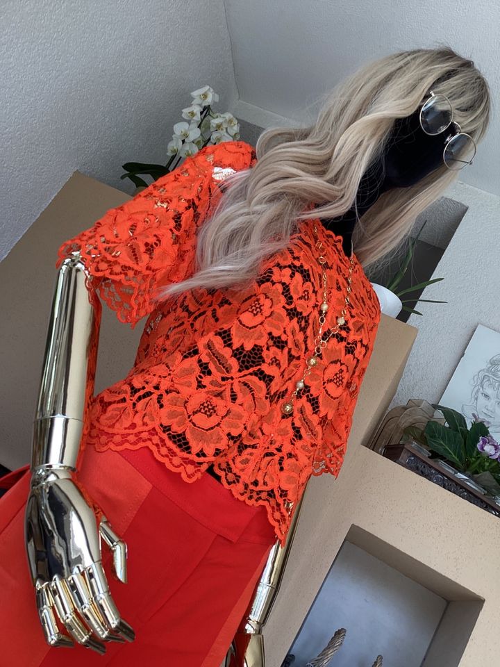 Sandro Bluse , orange, Spitze , transparent in Viernheim