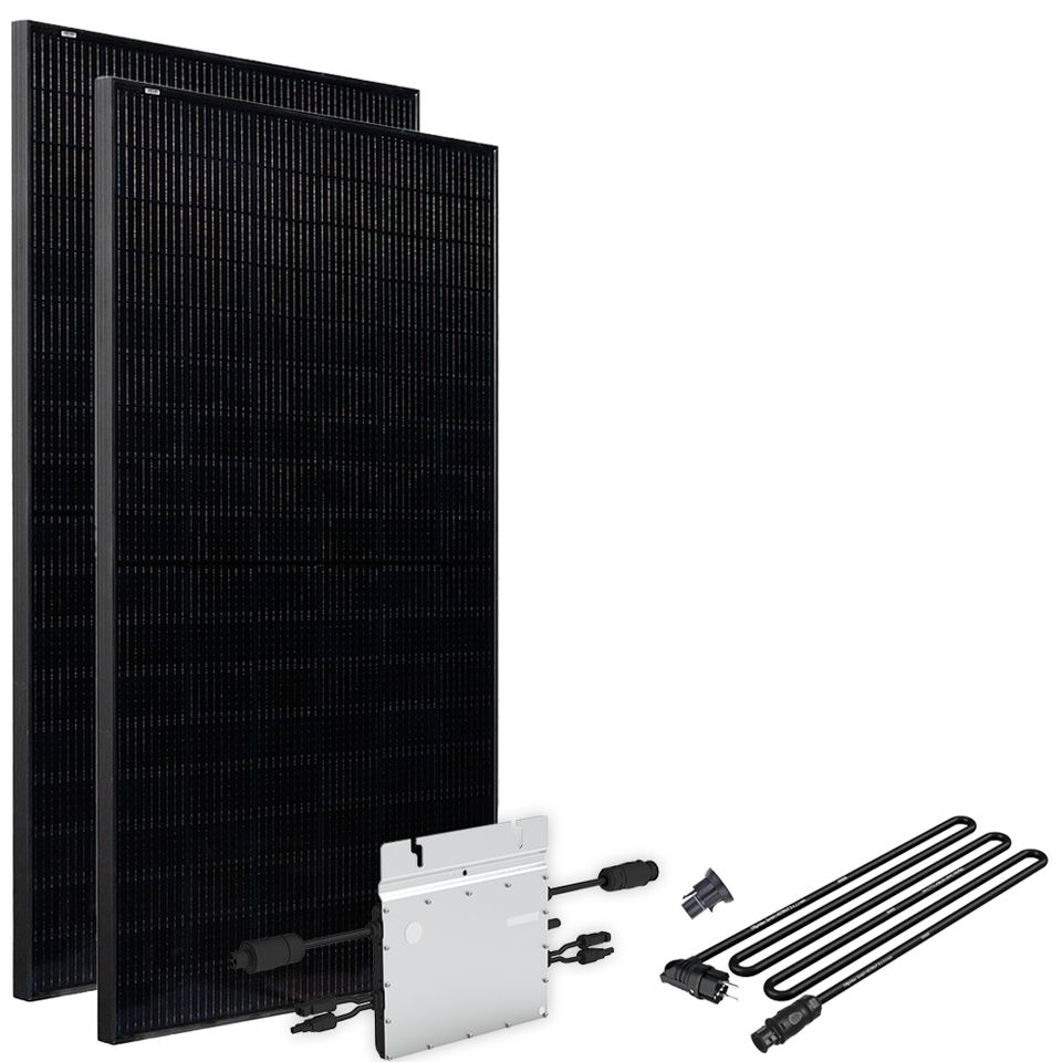 Offgridtec® Solar-Direct 820W HM-600 Balkonkraftwerk Full Black Schuko-Anschluss - 10m Anschlusskabel – Montageset wählbar in Eggenfelden