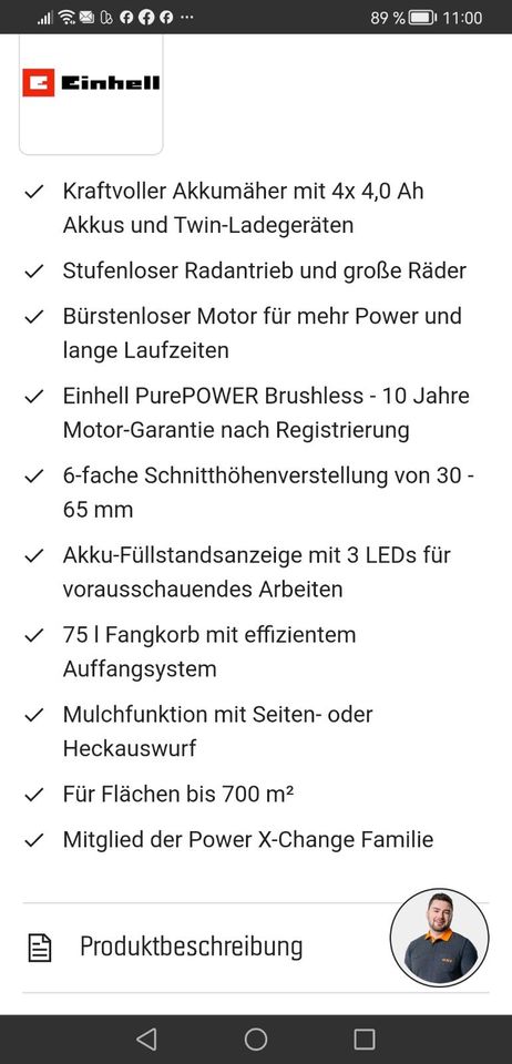 Einhell Accu Mäher 47 cm Schnittbreite Einmal benutzt in Niebüll