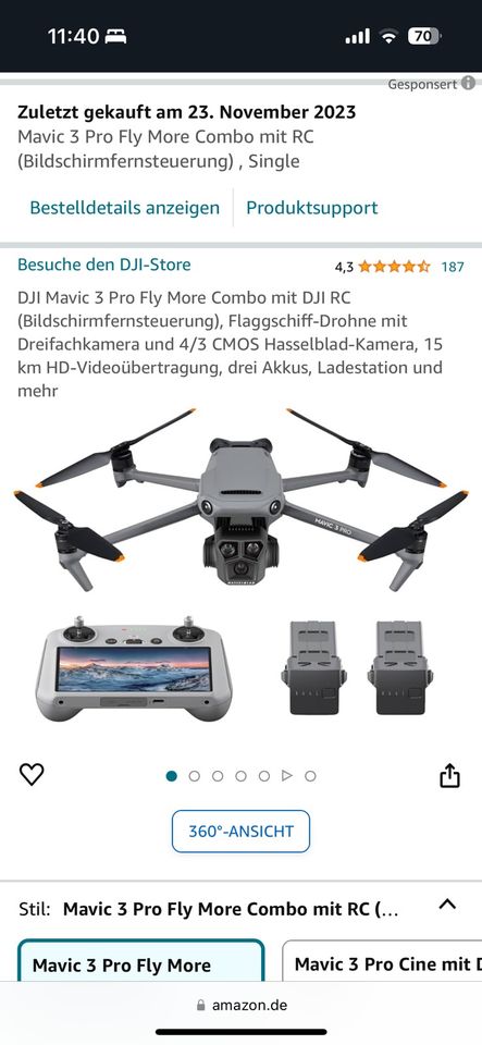 DJI Mavic 3 Pro Fly More Combo WIE NEU Garantie 4 Akkus Zubehör in Göttingen