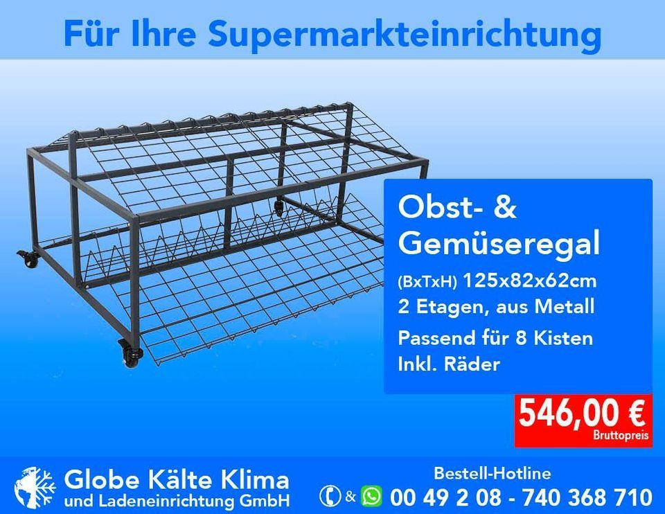 Obstregale, Gemüseregale, Supermarktregal, Gitterregal, Gondelregal, Plateau Extra, Bioladen, Supermarkteinrichtung, Ladeneinrichtung in Mülheim (Ruhr)