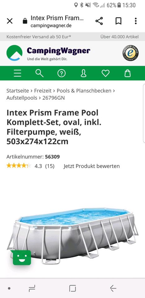 Intex Pool 503x274x122 gebraucht zu verkaufen in Poppendorf