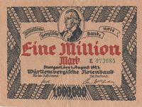 Eine Million Mark Württembürgische Notenbank August 1923 Hamburg-Nord - Hamburg Alsterdorf  Vorschau