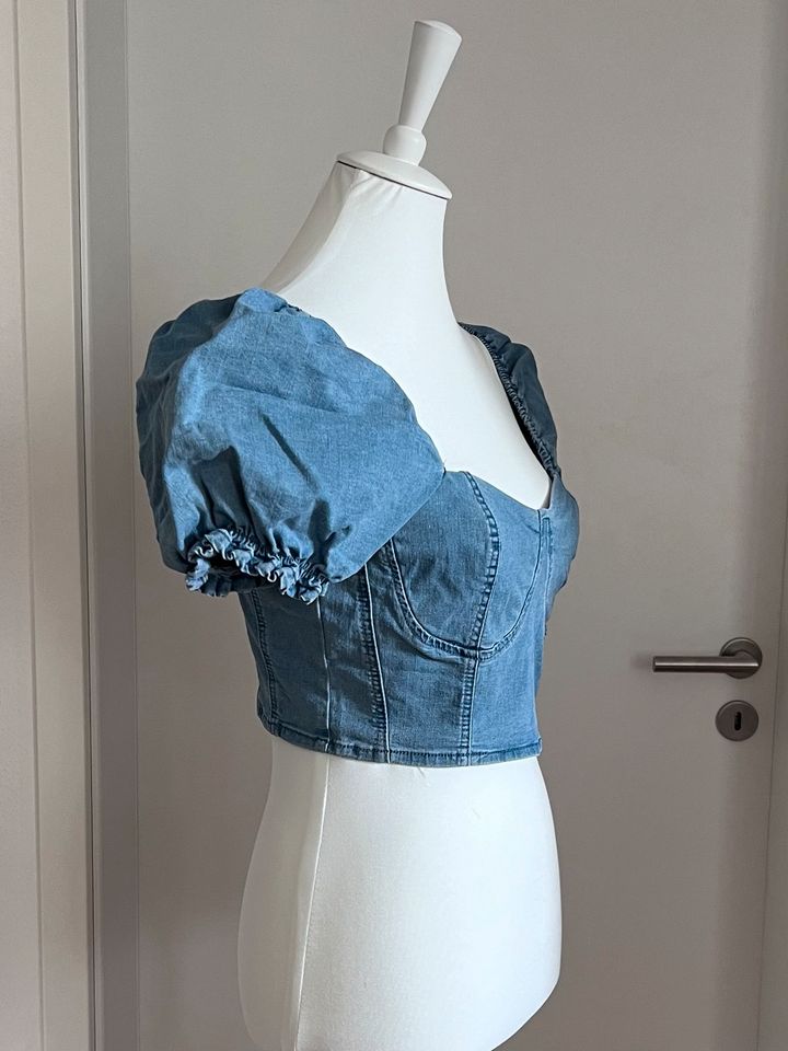 Amisu New Yorker Oberteil Bluse Jeans Denim Puffärmel Cropped in Wiesbaden