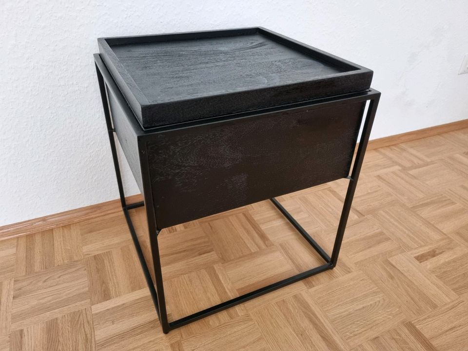 Couchtisch Skandinavisch Cube Schwarz Holz Beistelltisch Stauraum in Wiesbaden