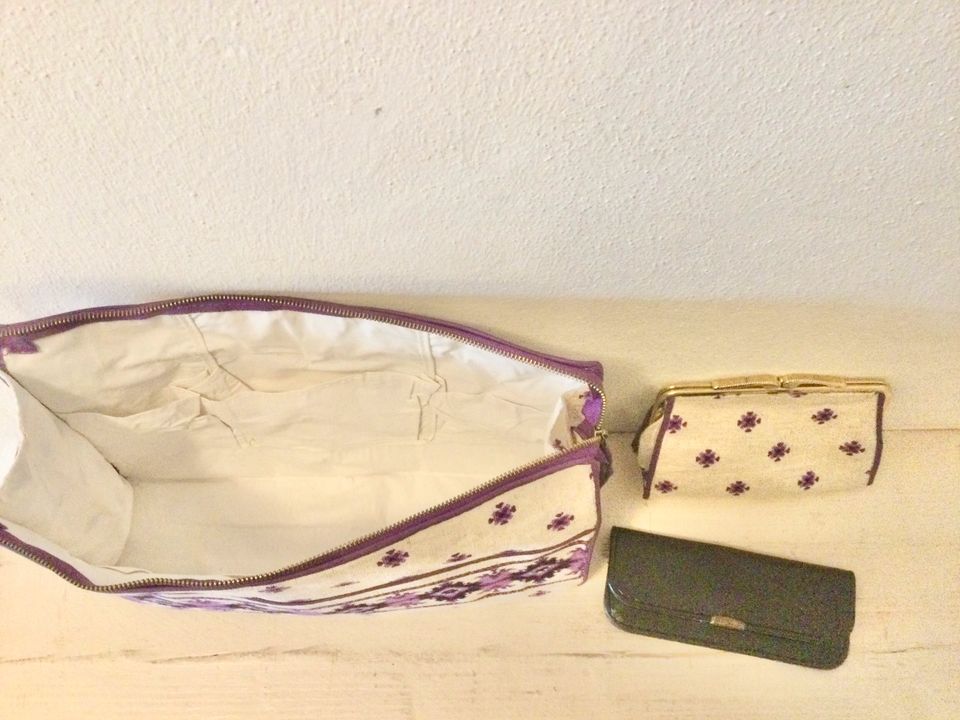 Kulturbeutel Kosmetik Tasche Necessaire Kamm Spiegel Etui Vintage in Ustersbach