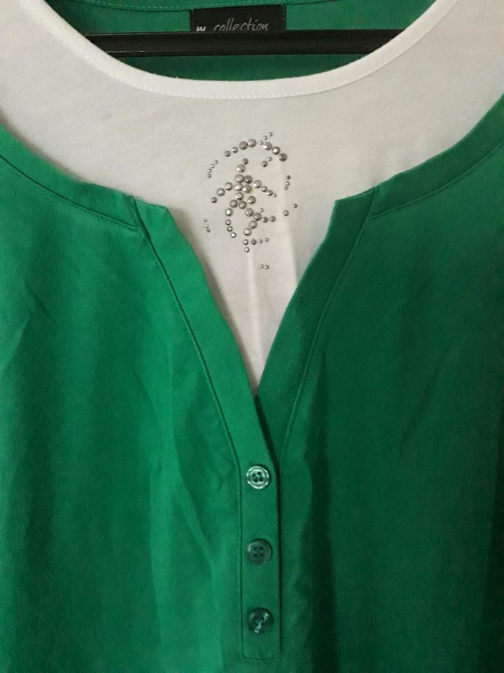 M Collection Langarmshirt 3/4 Arm grün weiß mit Strass Gr.46 in Hinte