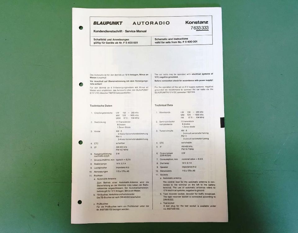 BLAUPUNKT Konstanz 7 633 333 Service-Manual-Anleitung in Brake (Unterweser)