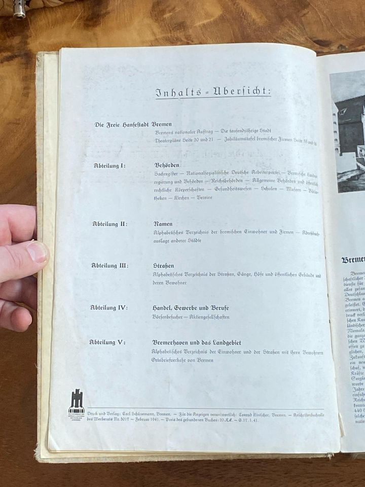 Adressbuch Einwohnerbuch von Bremen 1941 antik Werbung in Westerstede