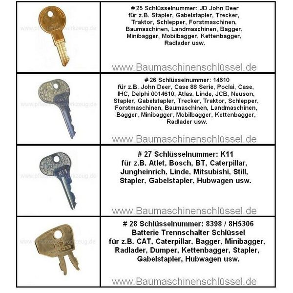 Baumaschinenschlüssel / Zündschlüssel / Schlüssel für John Deer / 14610 /  K11 / 8398 8H5306 Cat Caterpillar Batterieschlüssel / Minibagger / Radlader  / Mobilbagger / Bagger / Kettenbagger in Sachsen-Anhalt - Halberstadt