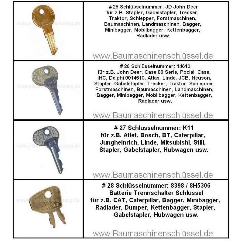 Baumaschinenschlüssel / Zündschlüssel / Schlüssel für John Deer / 14610 /  K11 / 8398 8H5306 Cat Caterpillar Batterieschlüssel / Minibagger / Radlader  / Mobilbagger / Bagger / Kettenbagger in Sachsen-Anhalt - Halberstadt