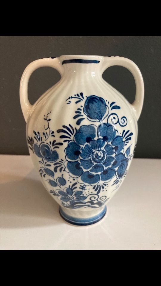 Delft Vase Blauw 1941 / 14 Blumen Vogel Floral Alt sammeln Vintag in Marktbergel