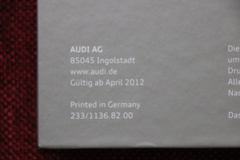 Katalog Audi A8 (Gültig ab April 2012) in Schleiden