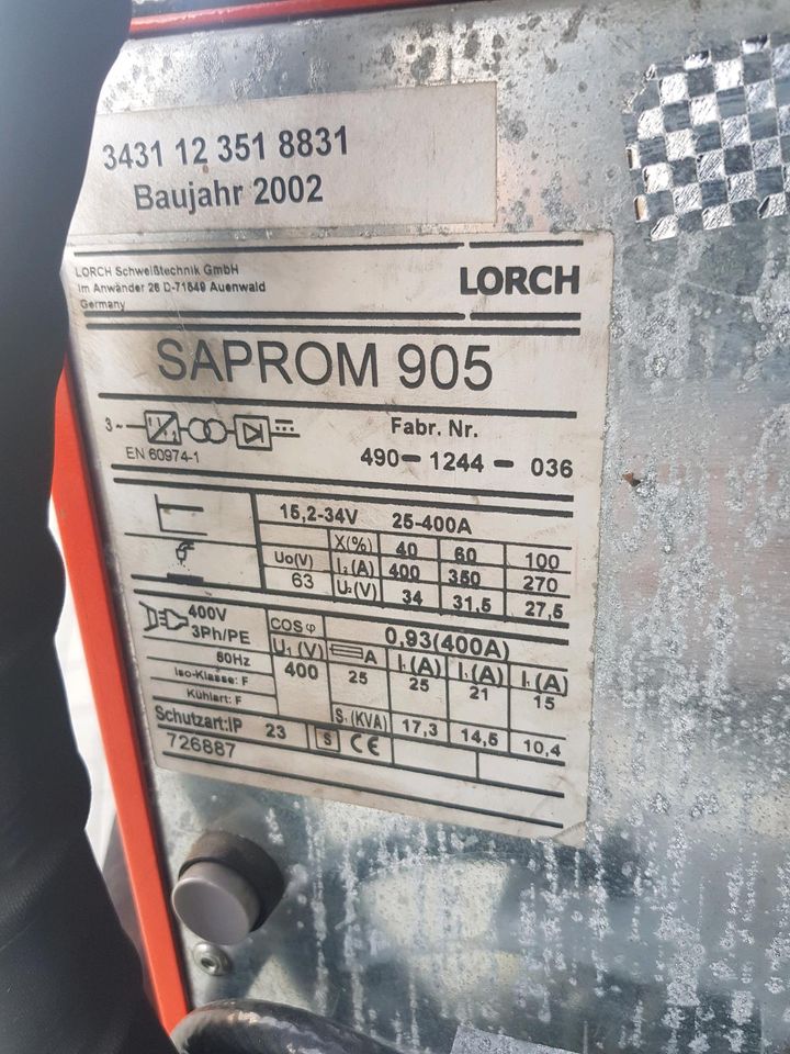 Lorch Saprom 905 MIG MAG Schweissgerät + KL 900 + BE20 TOP in Emmerzhausen
