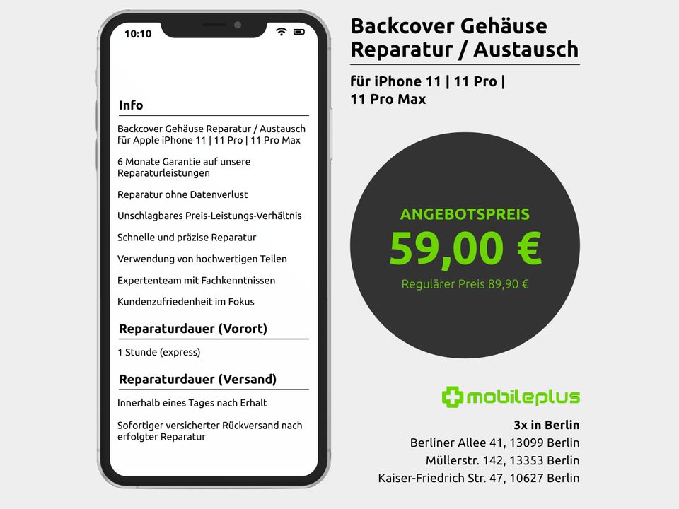 Backcover Gehäuse Reparatur für iPhone 11 | 11 Pro | 11 Pro Max in Berlin