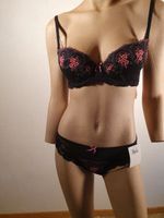 Set Ava Push-up-BH 75B und Slip S schwarz mit Blüten neu Thüringen - Dachwig Vorschau