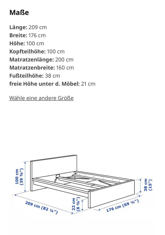 Bett MALM IKEA mit Holzrahmen. Ausgezeichneter Zustand. in Grafing bei München