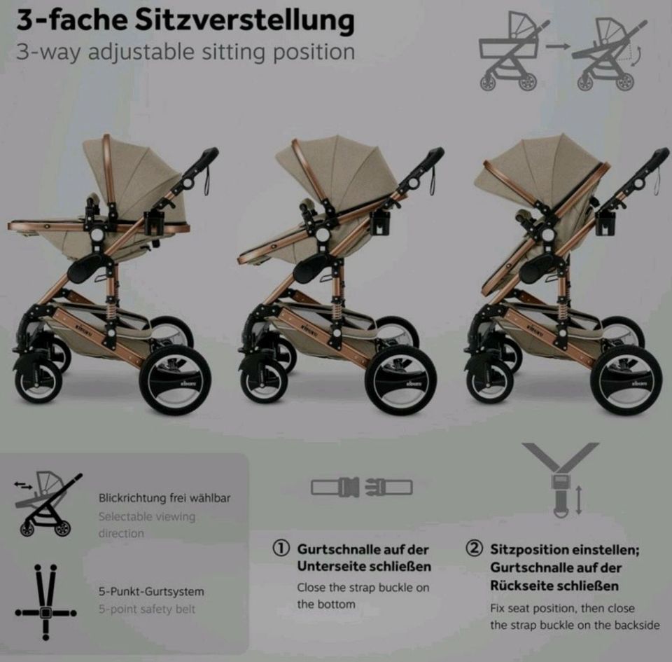 Kinderwagen/Buggy mit Babyschale 3in1  beige in Prohn