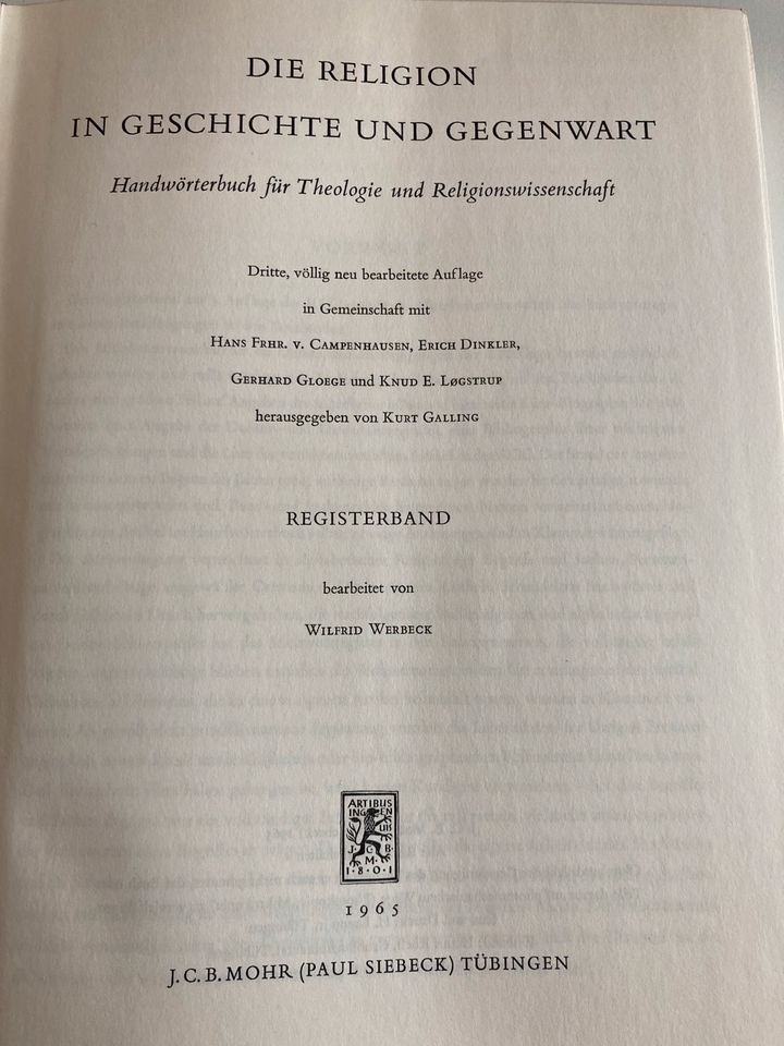 Die Religion in Geschichte und Gegenwart, 3. Auflage, 1957-1962 in Tübingen