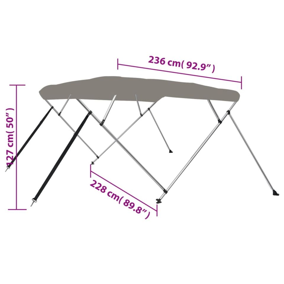 4-Bow Bimini-Top Grau Bootsdach Dach Boot 236x228x127 cm in Bad Kissingen