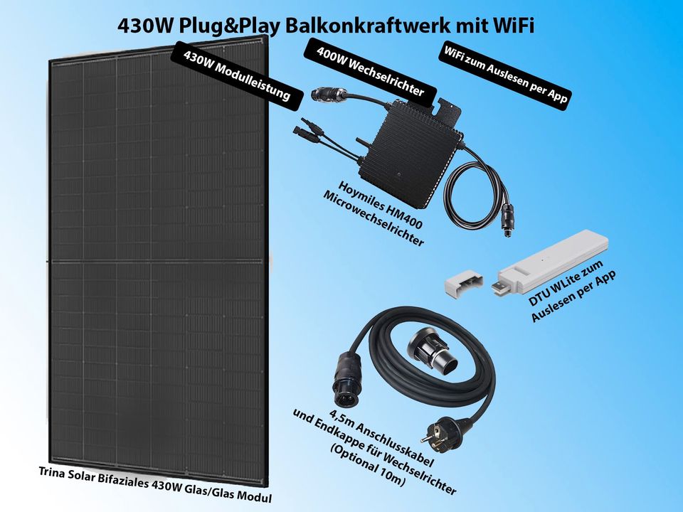 430W Plug&Play Balkonkraftwerk mit WiFi - Bifazial / Full Black in Dresden