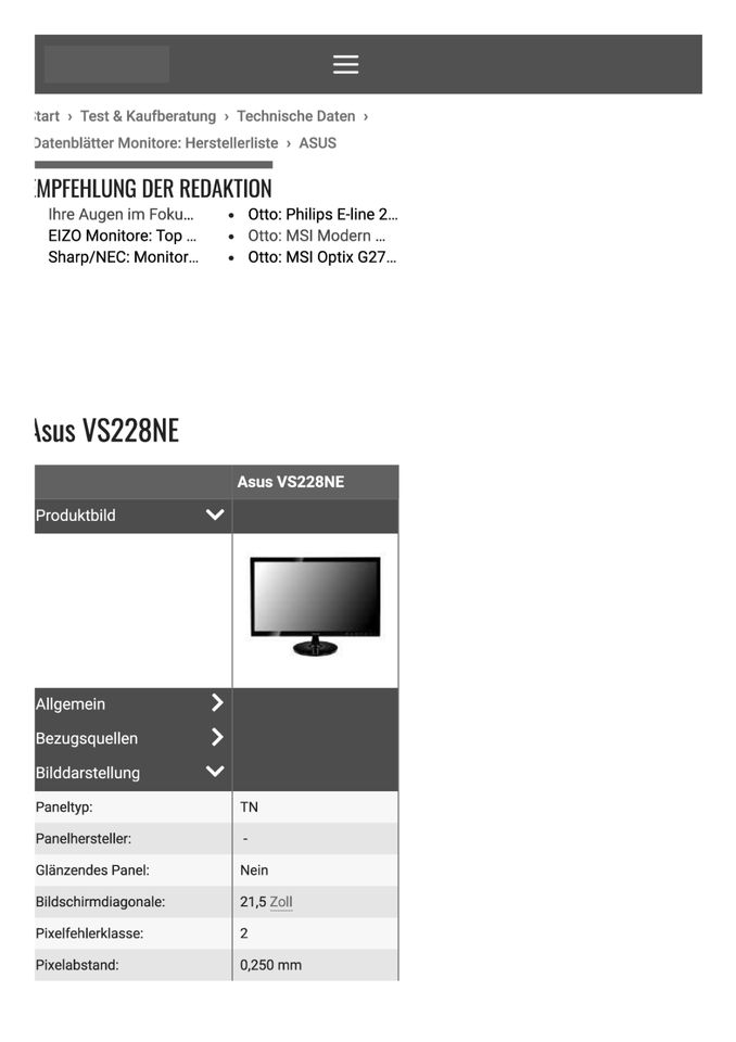 ASUS VS228NE 21,5 Zoll 16:9 LED Monitor Bildschirm VGA DVI in Hambergen