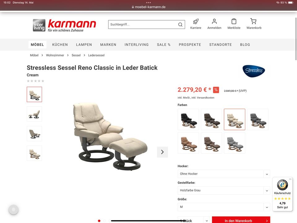 Leder Sessel (Stressless) mit Rechnung in Kerpen