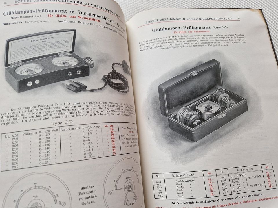 Katalog Abrahamsohn Berlin Elektrische Messinstrumente um 1910 in Kurort Seiffen