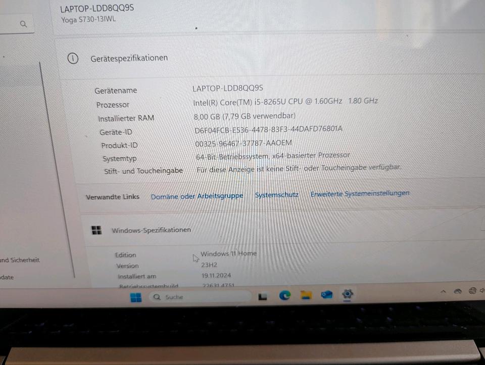 Lenovo Yoga S730-13IWL * Core i5-8265U * 8 GB RAM * 256GB SSD | in Viernheim