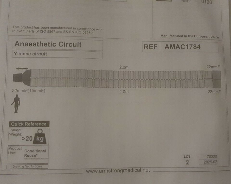 Armstrong Medical Einweg Schlauchsystem REF AMAC1784 in Birkenfeld