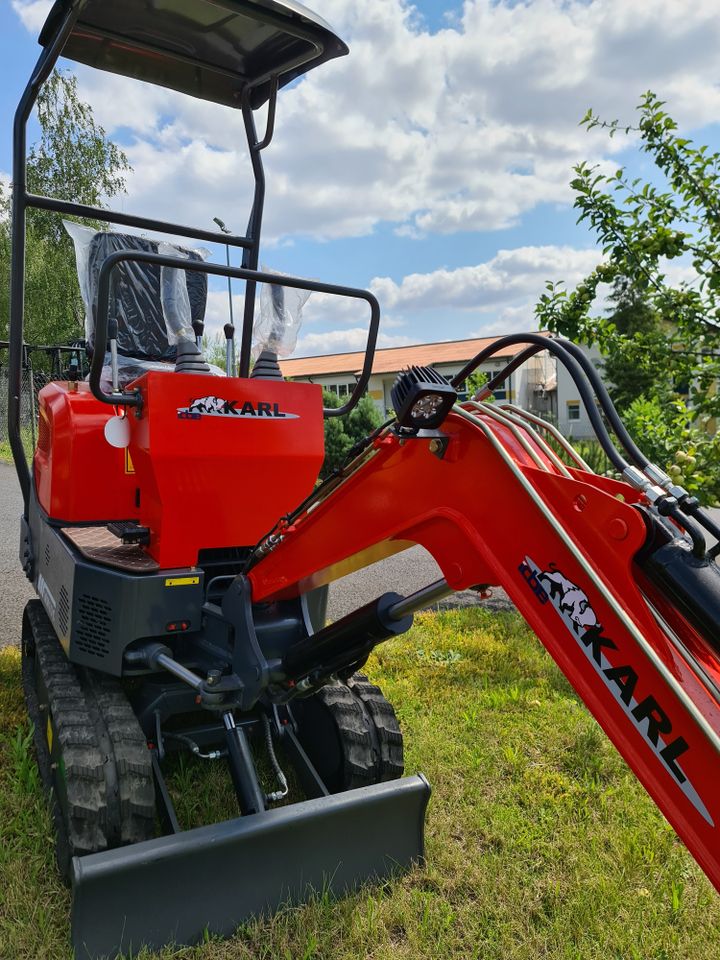 Bagger mit GRATIS Schaufelpaket, 1t Minibagger, VORFÜHRGERÄT, KARL WM10 C, Microbagger mit Knickarm, SOFORT VERFÜGBAR in Oberthulba