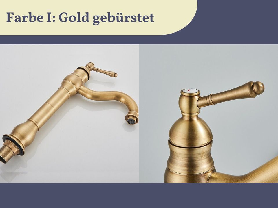 Badarmatur Vintage Gold Schwarz / Wasserhahn hoch Bad / Edelstahl in Nürnberg (Mittelfr)