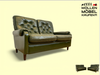 WMK # Stilvolles & äußerst bequemes skandinavisches Ledersofa mit gestepptem Echtleder Bezug in grün mit charaktervoller Alterspatina # 2er Sofa Couch Ledercouch 2-Sitzer Chesterfield Leder Vintage Friedrichshain-Kreuzberg - Friedrichshain Vorschau