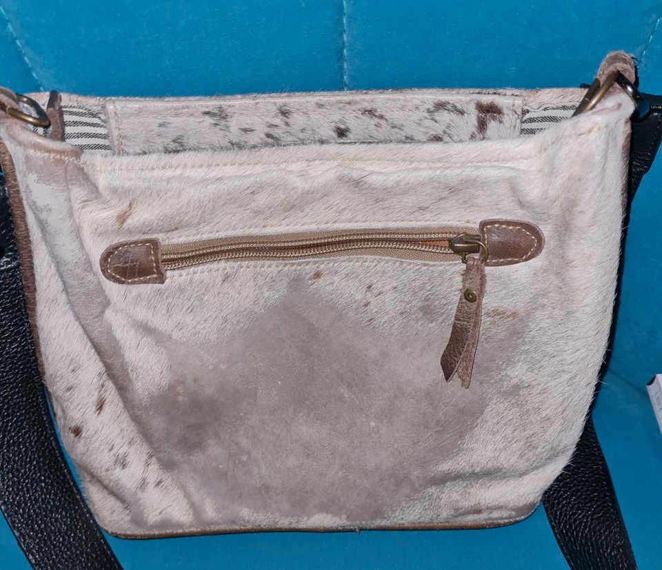 Leder Handtasche braun weiss beige Unikat in Babenhausen