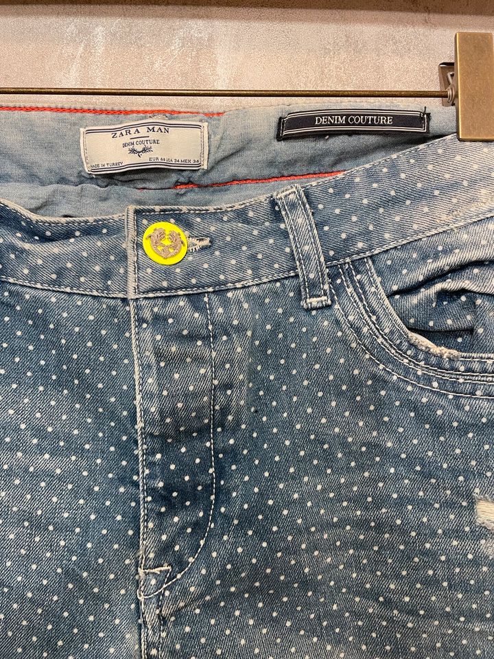 ZARA Jeans Shorts W34 L kurze Hose Punkte destroyed Used Look neu in Saarlouis